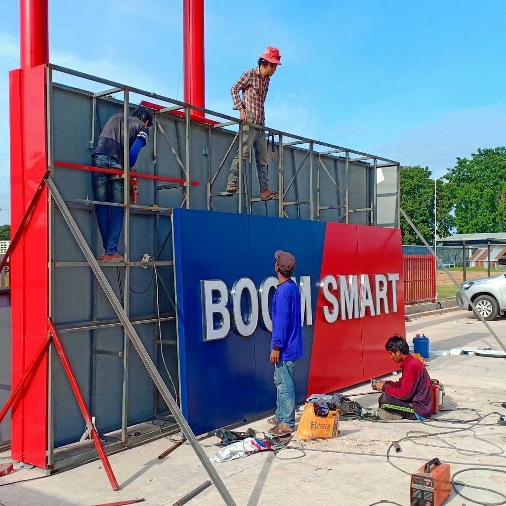 งานติดตั้งป้ายหน้าร้าน BOOM SMART